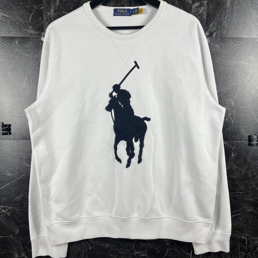 Polo Ralph Lauren Men's White Knit Big Pony Sweatshirt Large -Flaws